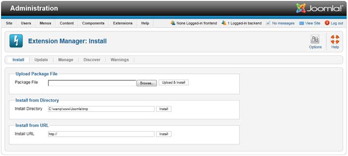 Extension Manager of Joomla 1.6.1