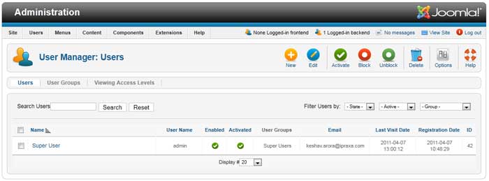 User Manager in Joomla! 1.6.1
