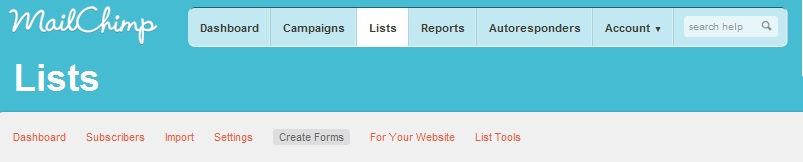 Mailchimp Lists Dashboard Menus