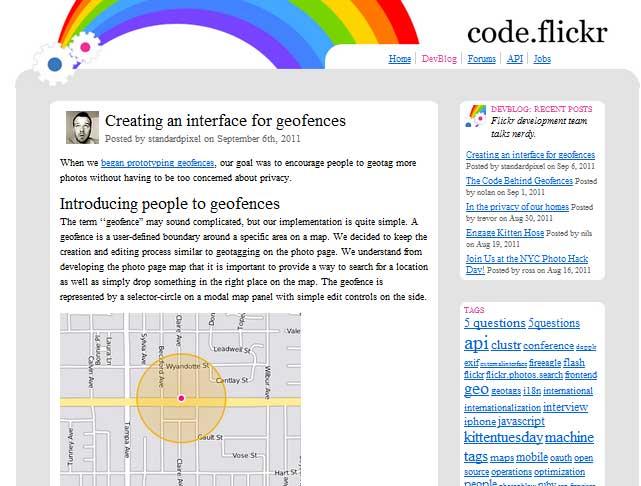 Screenshot of Flickr Developer Blog