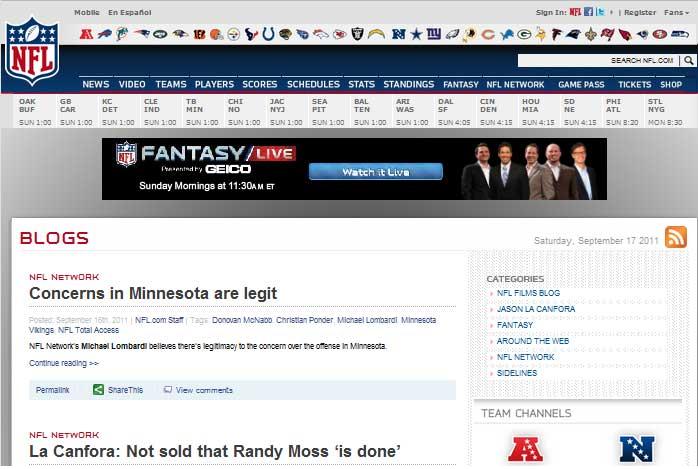 NFL Blog, which is using WordPress