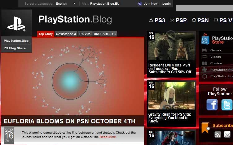 PlayStation US Blog Website runs on WordPress.